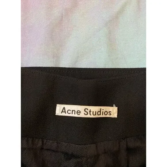 Acne Studios INEZ Wool Pleated Wide Leg Cropped Culotte Pant PSS17 Black Sz 36 - Picture 7 of 14
